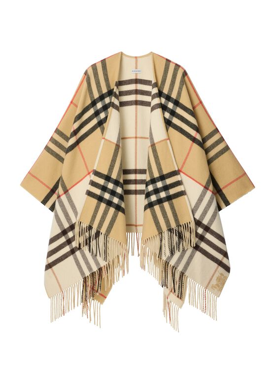 Contrast Check Cashmere Wool Cape, , hi-res