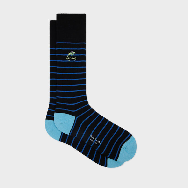 Black and Blue Stripe 'London' Socks, , hi-res