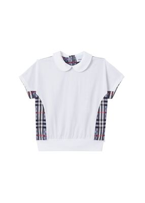 Peter Pan Collar Chequerboard Panel Cotton T-Shirt