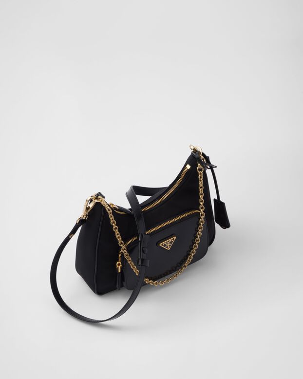 Re-Nylon and brushed leather mini-bag, , hi-res