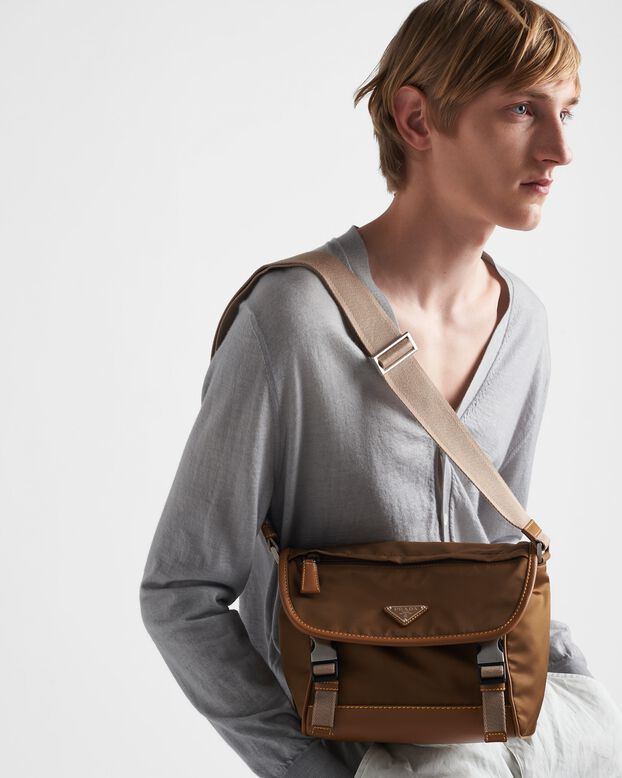 Re-Nylon and leather shoulder bag, , hi-res