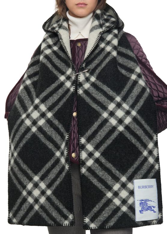 Check Wool Hooded Scarf, , hi-res
