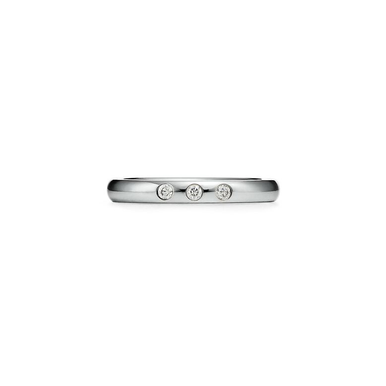 Elsa Peretti&reg; stacking band ring in platinum with diamonds. - Size 6, , hi-res