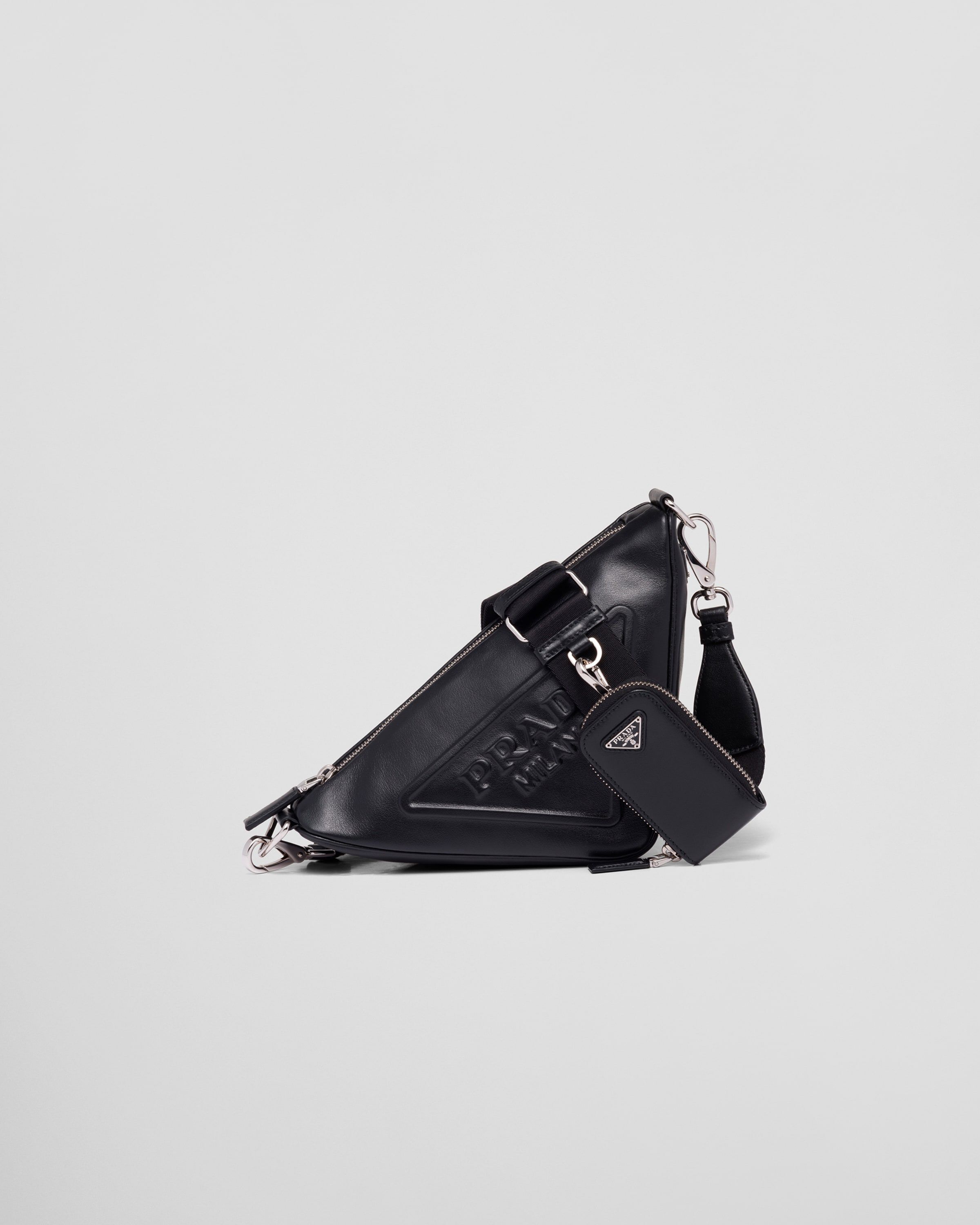 Prada triangle logo leather tote online