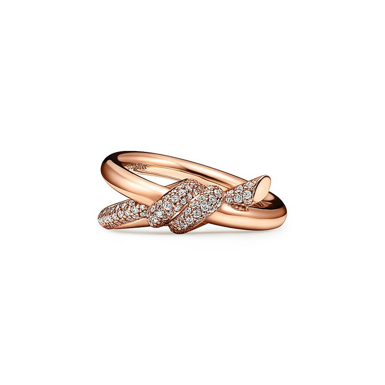 Tiffany Knot Double Row Ring in Rose Gold with Diamonds - Size 7 1/2, , hi-res