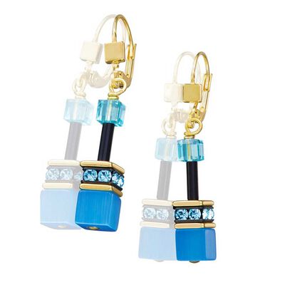 Geocube Yellow Gold Plated Blue Crystal Drop Earrings - Multicolour Rainbow-Gold 2