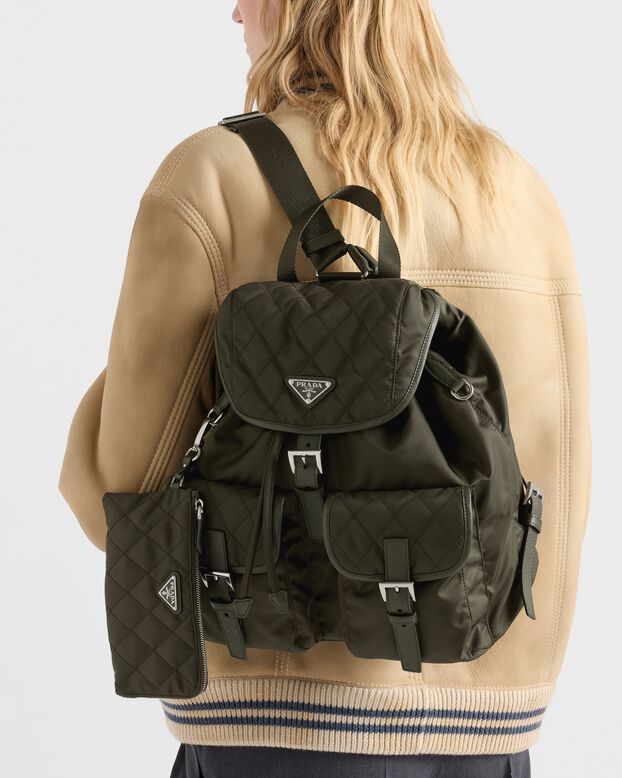Medium quilted Re-Nylon backpack with Saffiano leather trim, , hi-res