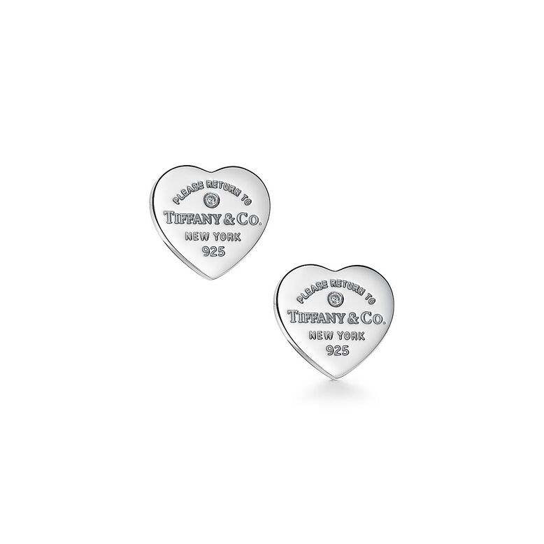 Return to Tiffany&reg; Heart Tag Earrings in Sterling Silver with a Diamond, Mini, , hi-res