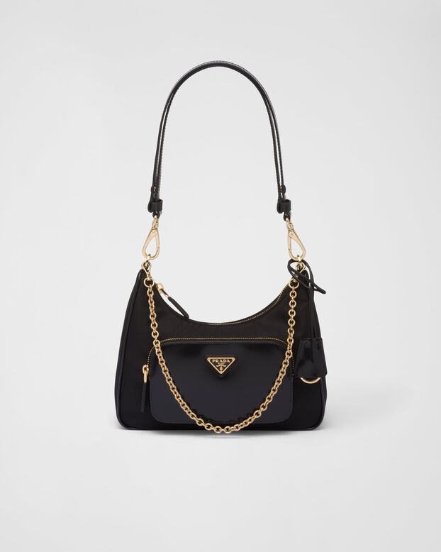 Re-Nylon and brushed leather mini-bag, , hi-res