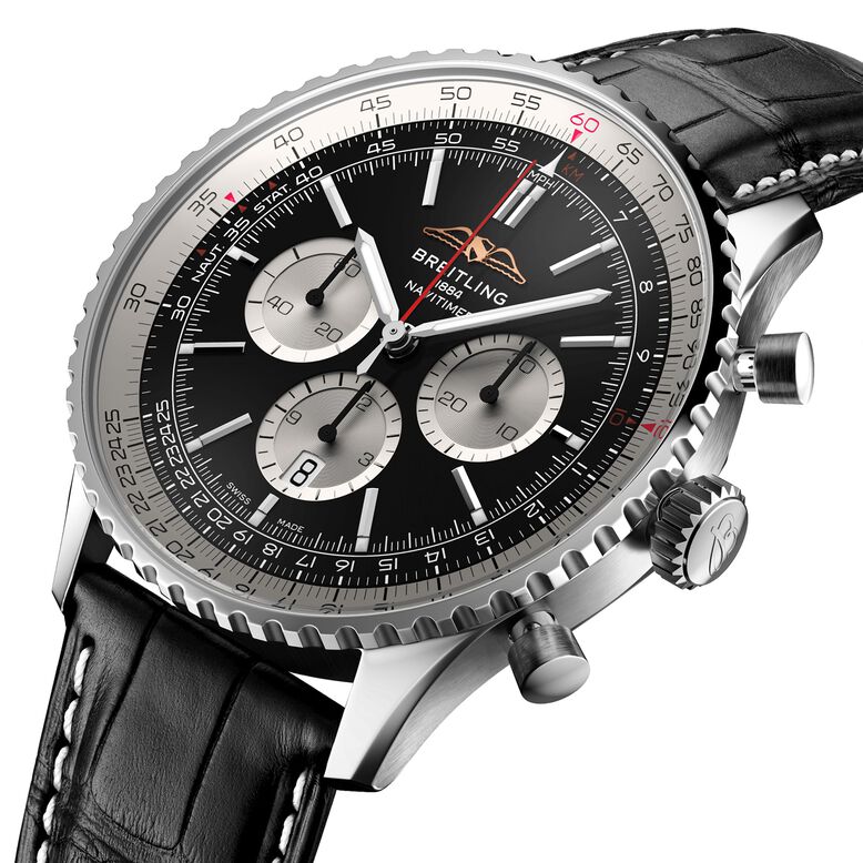 Navitimer B01 Chronograph 46 Stainless Steel Leather Strap Watch, , hi-res