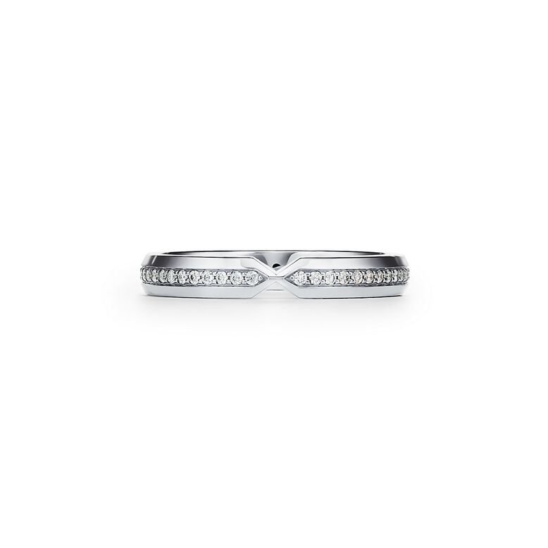The Tiffany&reg; Setting nesting narrow band ring in platinum with diamonds. - Size 7, , hi-res