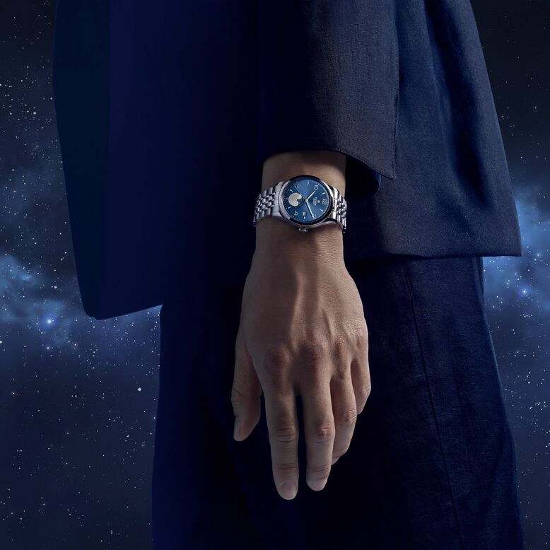 1926 Luna 39mm Mens Watch Steel Case Moon Phase Indicator Blue Dial, , hi-res