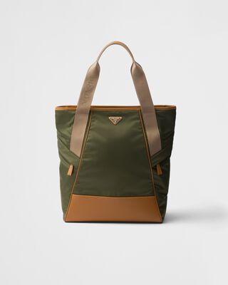 Re-Nylon and leather tote bag