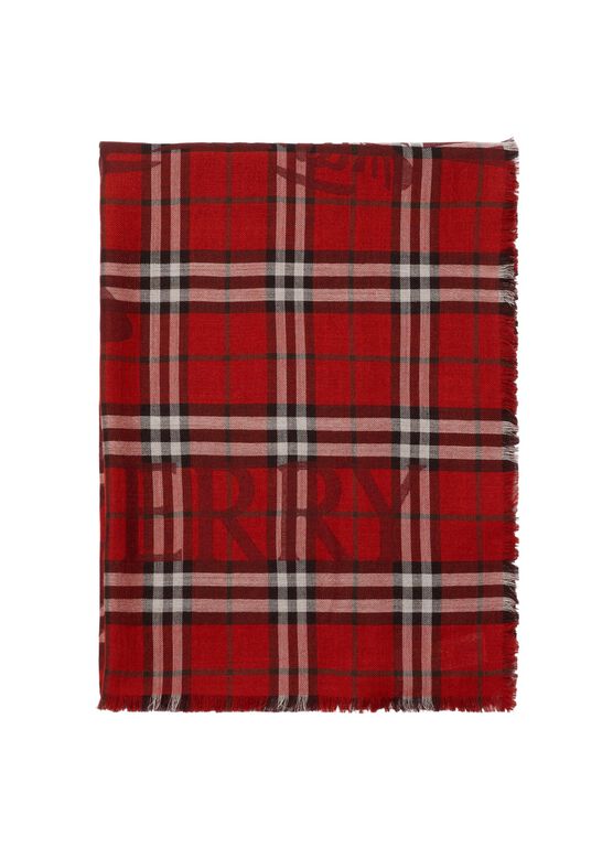 Wide EKD Check Wool Silk Scarf, , hi-res