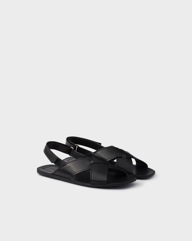 Dec&ograve; leather crisscross sandals, , hi-res