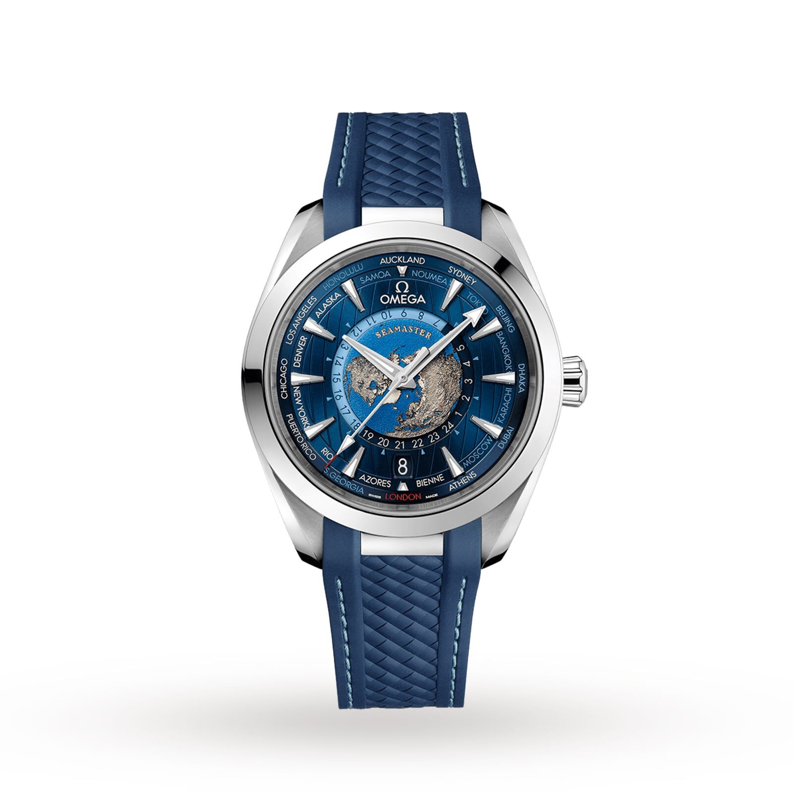Omega Aqua Terra 150M CoAxial Master Chronometer GMT Worldtimer 43mm Fine Watches Heathrow Reserve Collect