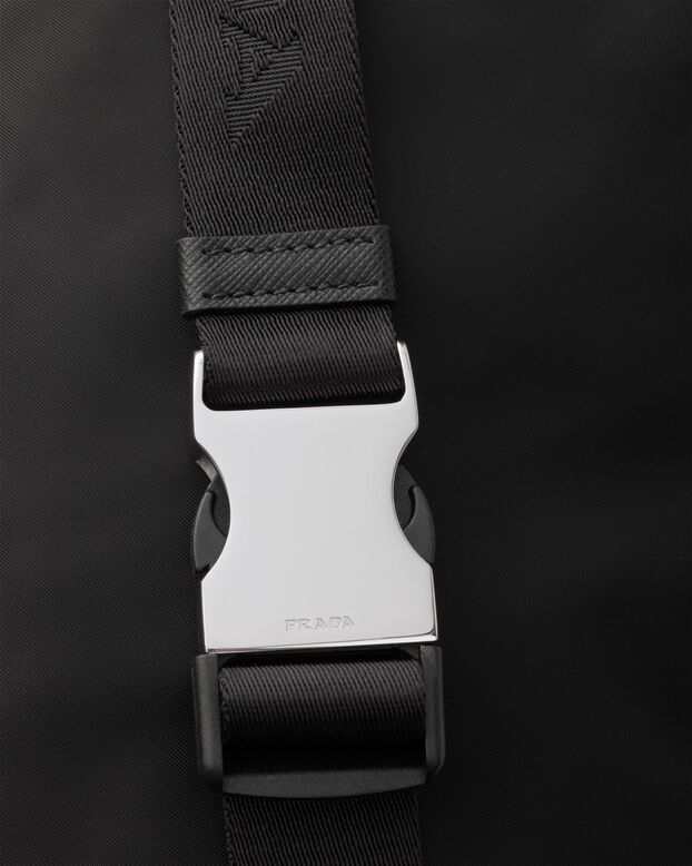 Re-Nylon and leather shoulder bag, , hi-res