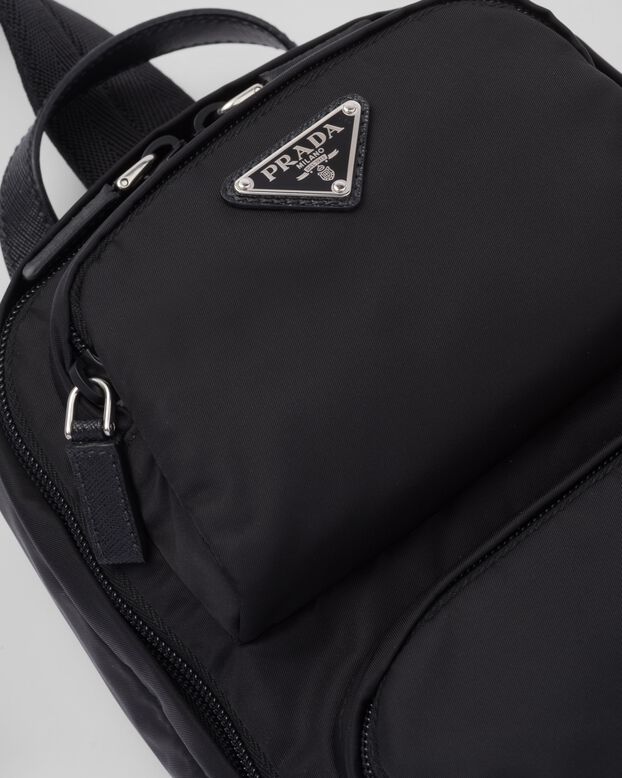 Re-Nylon and Saffiano leather backpack, , hi-res