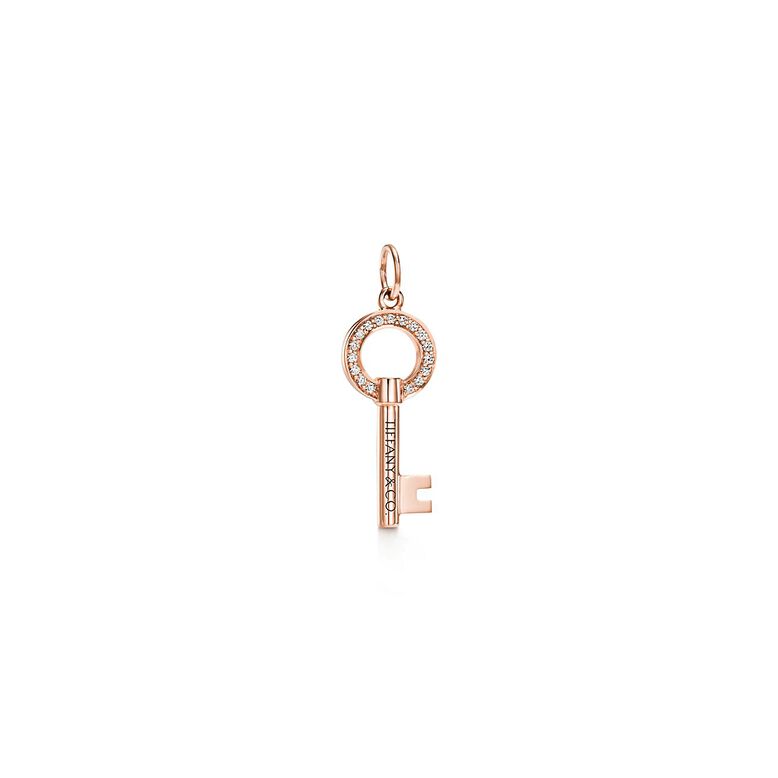 Tiffany Keys modern keys open round key pendant in 18ct rose gold with diamonds., , hi-res