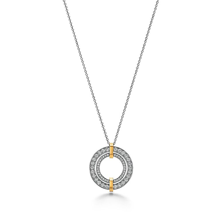 Tiffany Edge Circle Pendant in Platinum and Yellow Gold with Diamonds, Small, , hi-res
