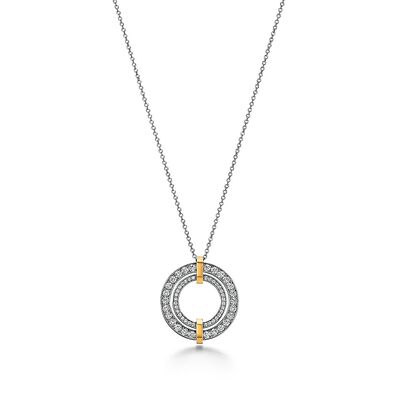Tiffany Edge Circle Pendant in Platinum and Yellow Gold with Diamonds, Small,