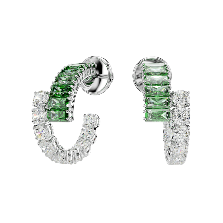 Matrix Earrings Green Rhodium Crystal, , hi-res