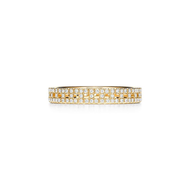 Tiffany T True Narrow Ring in Gold with Pav&eacute; Diamonds - Size 5, , hi-res