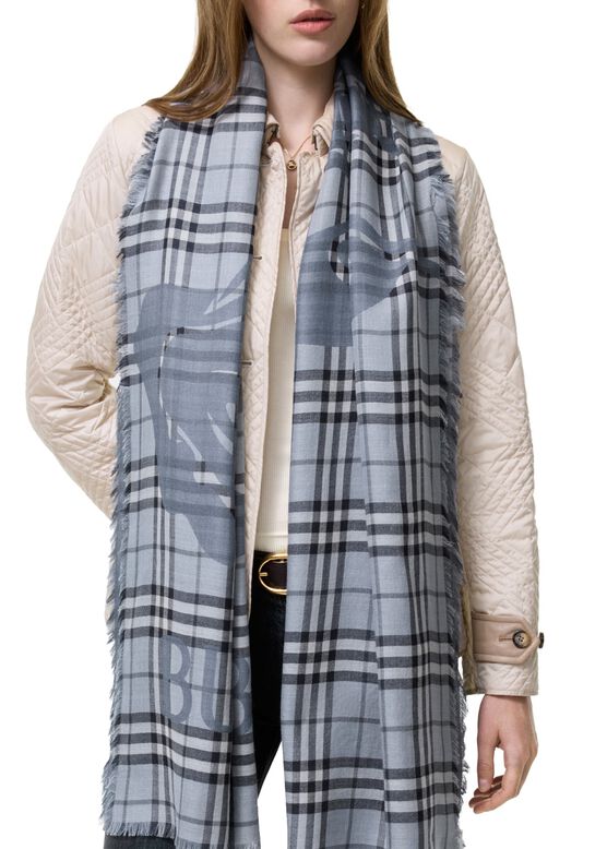 Wide Knight Check Wool Silk Scarf, , hi-res