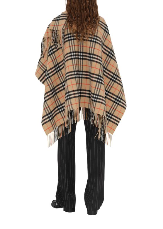 Check Wool Cashmere Cape, , hi-res