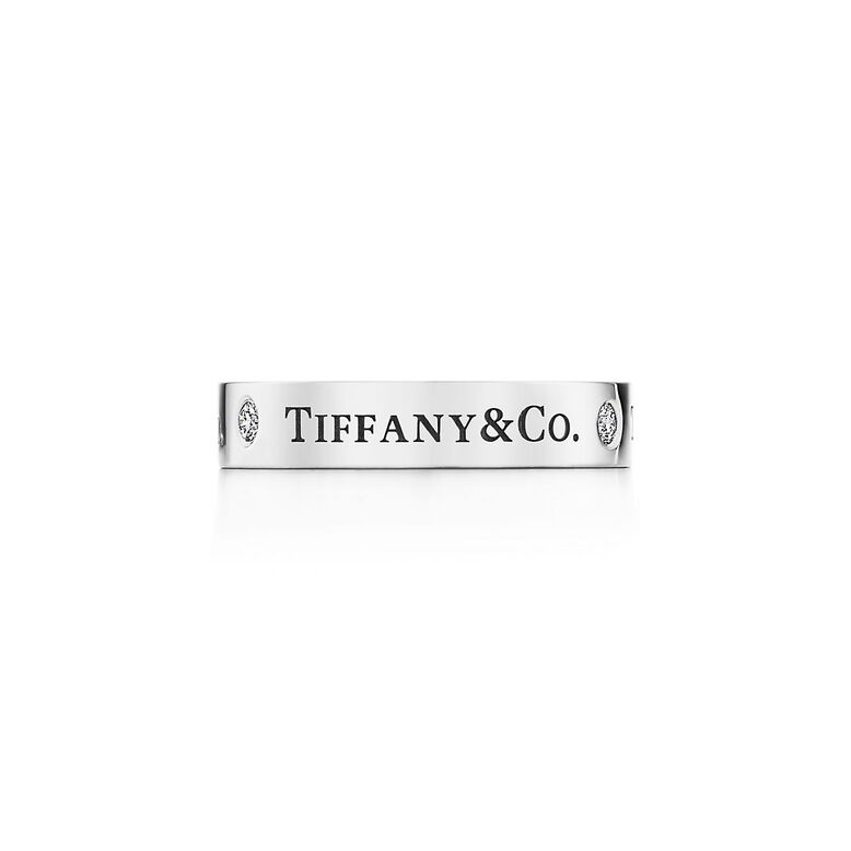 T&amp;CO.&reg; band ring in platinum with diamonds, 4 mm. - Size 4 1/2, , hi-res