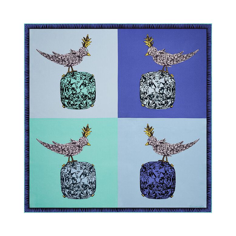 Jean Schlumberger by Tiffany Bird on a Rock Square Scarf in Infinity Blue Silk, , hi-res