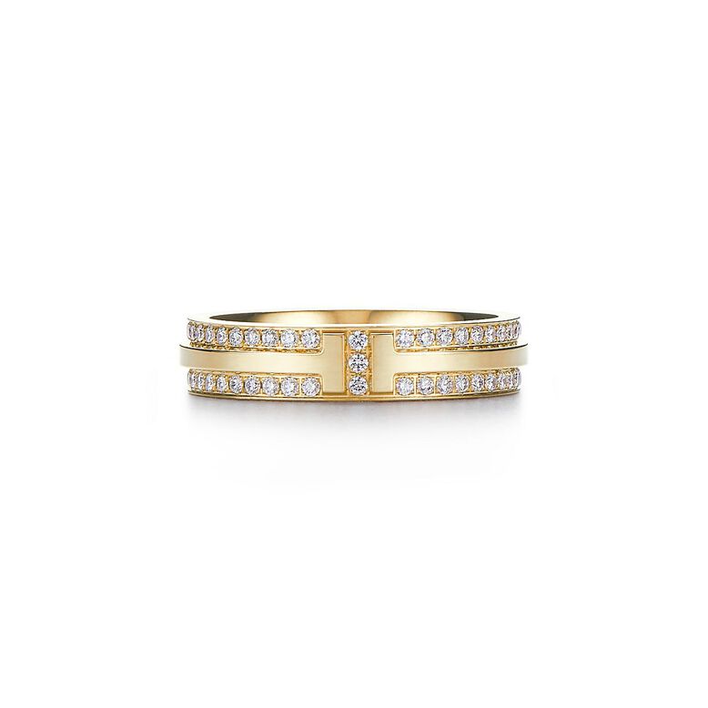 Tiffany T Narrow Pav&eacute; Diamond Ring in Yellow Gold - Size 5 1/2, , hi-res