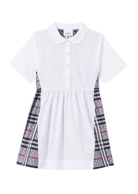Chequerboard Panel Stretch Cotton Polo Shirt Dress