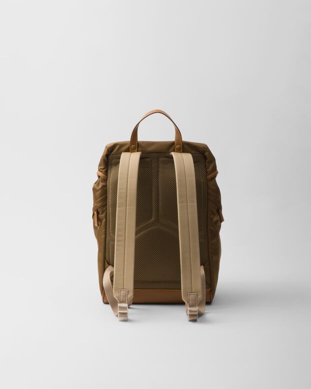 Re-Nylon and leather backpack, , hi-res
