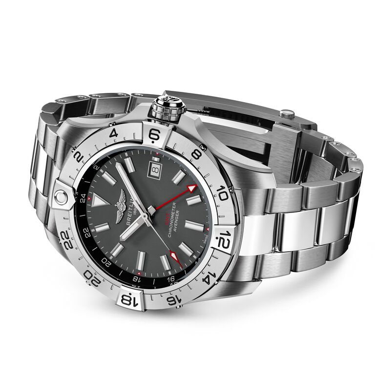 Avenger Automatic GMT Wings UK Edition 44mm Mens Watch Anthracite Dial Stainless Steel Bracelet, , hi-res