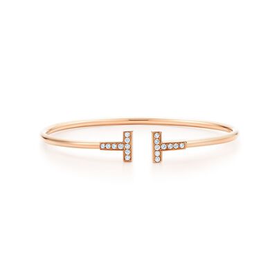 Tiffany T Wire Bracelet in Rose Gold with Diamonds, , hi-res