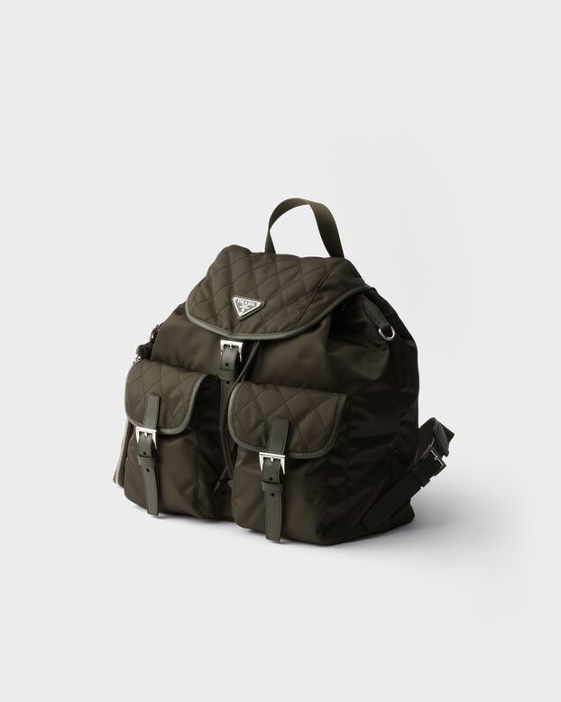 Medium quilted Re-Nylon backpack with Saffiano leather trim, , hi-res