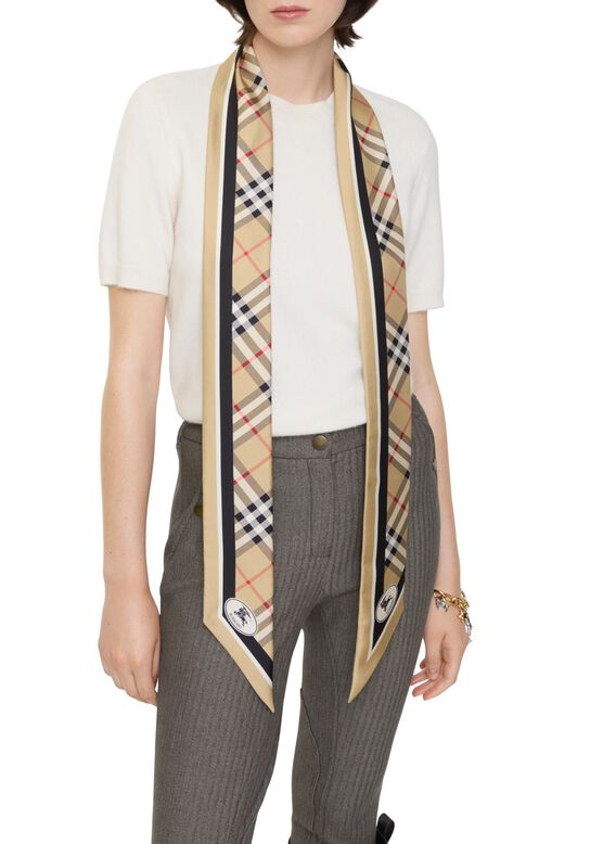 Skinny Check Silk Scarf, , hi-res