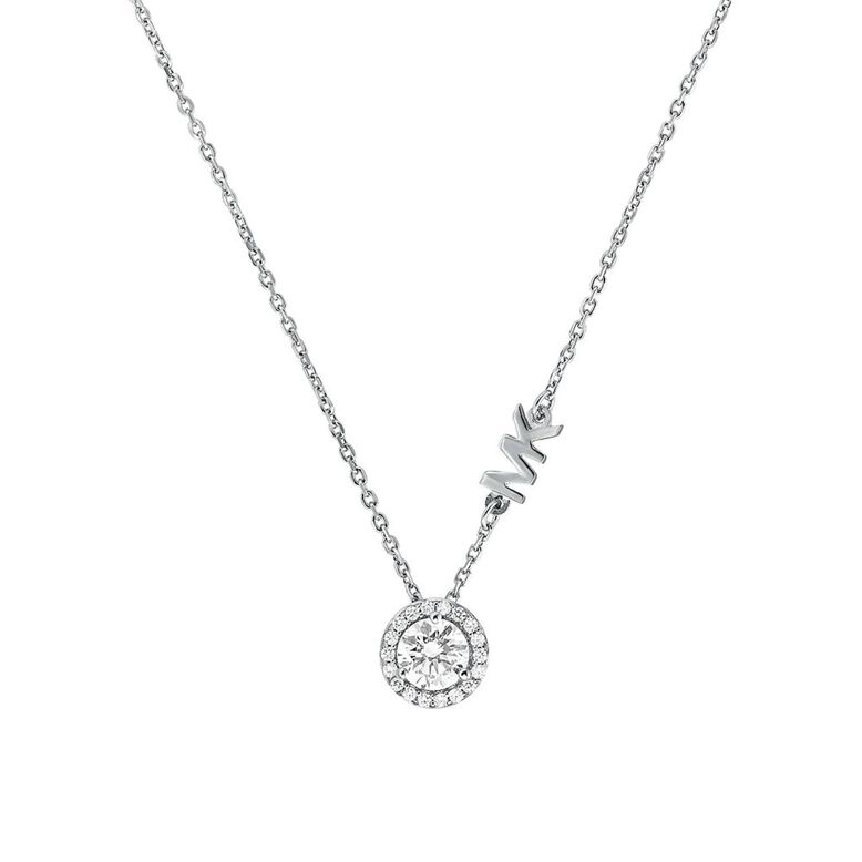 Pave Halo Necklace Silver, , hi-res