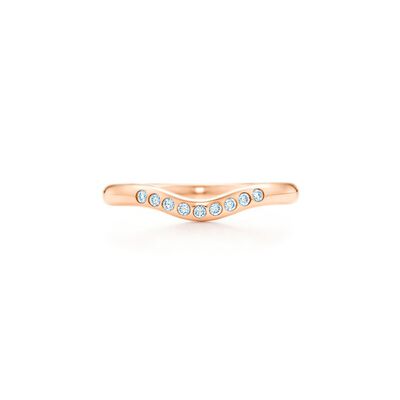 Elsa Peretti® wedding band in 18k rose gold with diamonds, 2 mm wide. - Size 8,