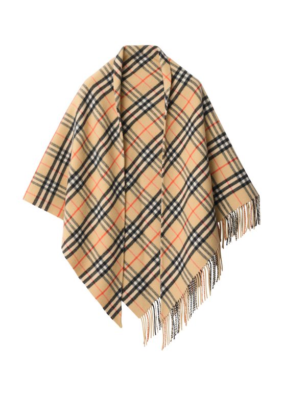Check Wool Cashmere Cape, , hi-res