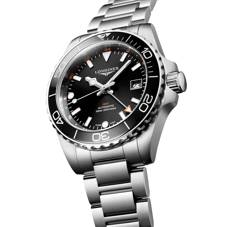 Hydroconquest GMT 41mm Mens Watch Black Stainless Steel, , hi-res