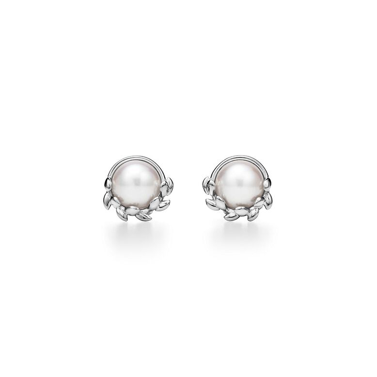 Paloma Picasso® Olive Leaf Stud Earrings in Sterling Silver with Pearls, , hi-res