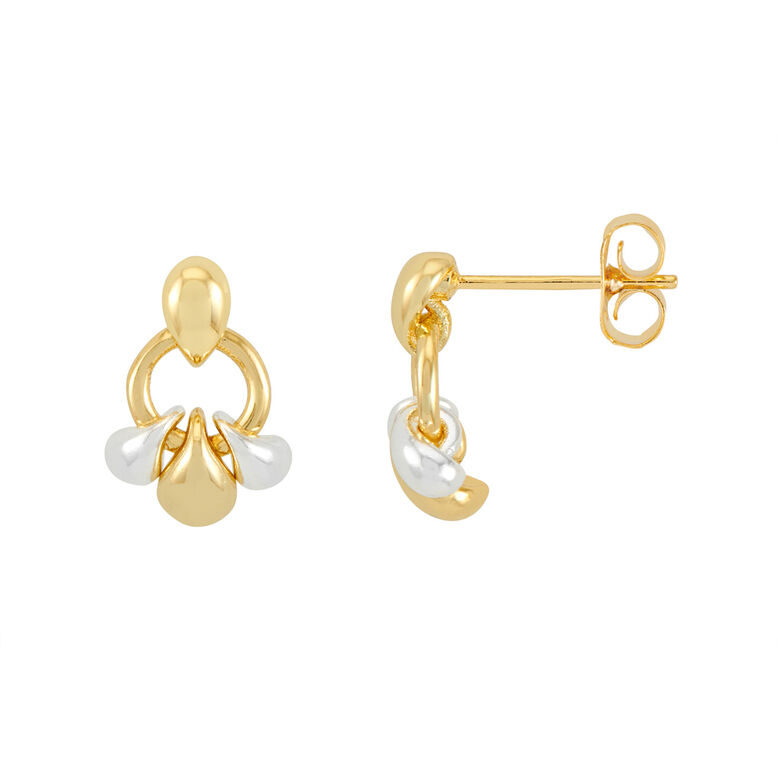 Tiered Round Droplet Earrings - Two Tone Plated, , hi-res