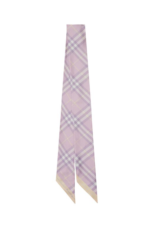 Skinny Contrast Check Silk Scarf, , hi-res