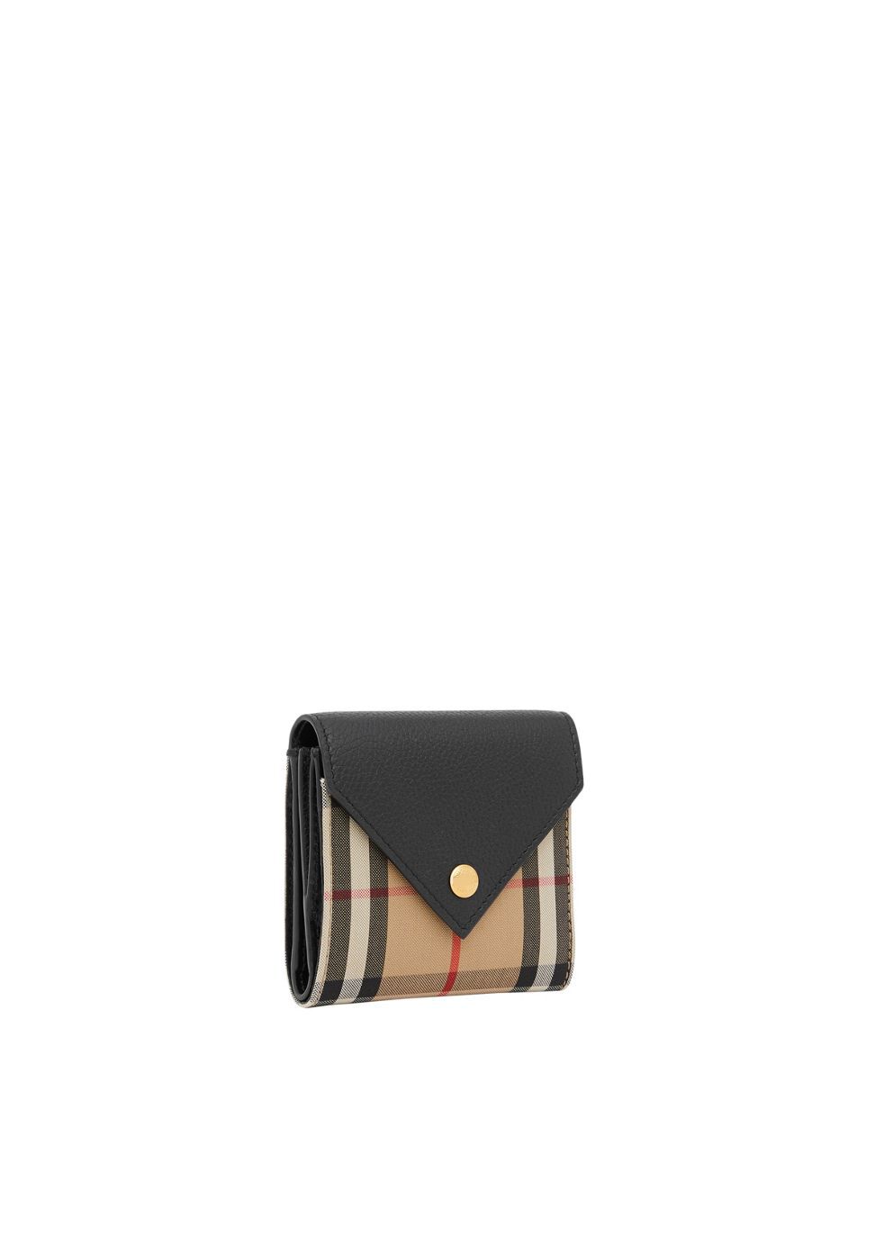 vintage check and grainy leather folding wallet