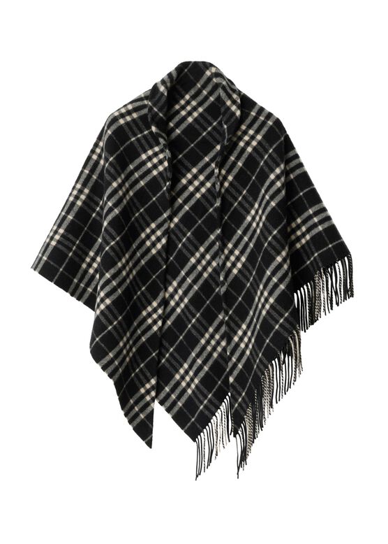 Check Wool Cashmere Cape, , hi-res