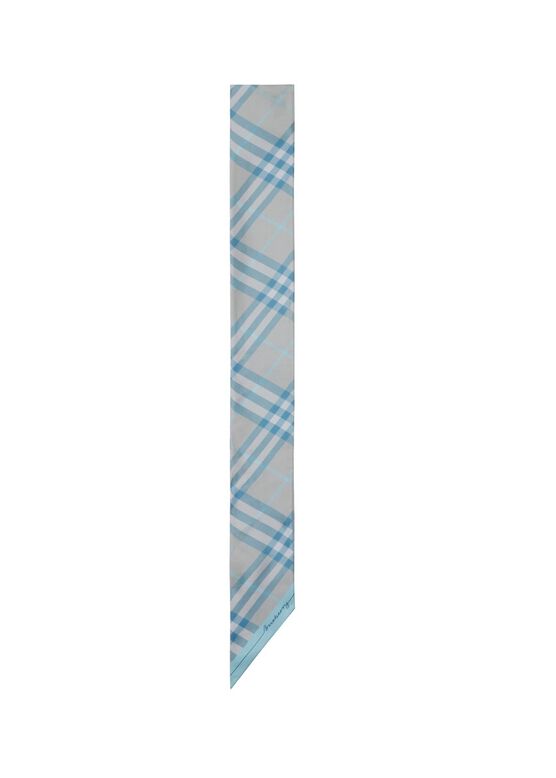 Skinny Contrast Check Silk Scarf, , hi-res