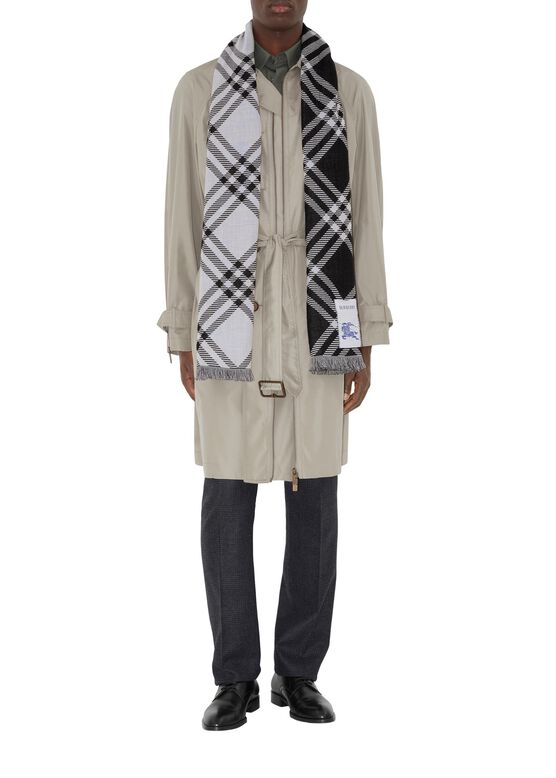 Wide Check Wool Silk Scarf, , hi-res