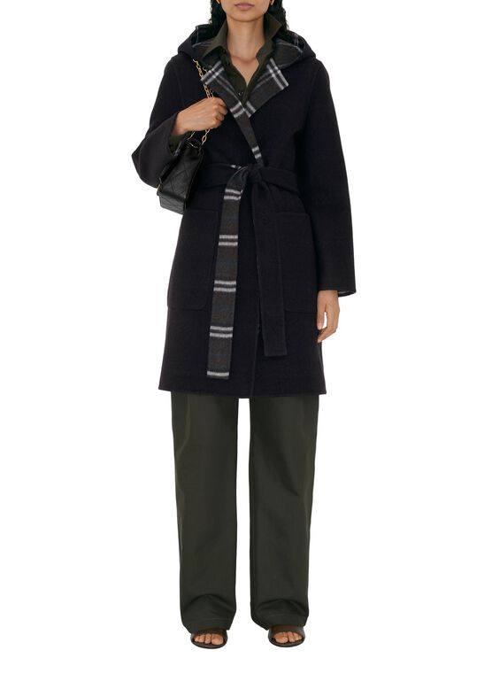 Reversible Wool Hooded Wrap Coat, , hi-res